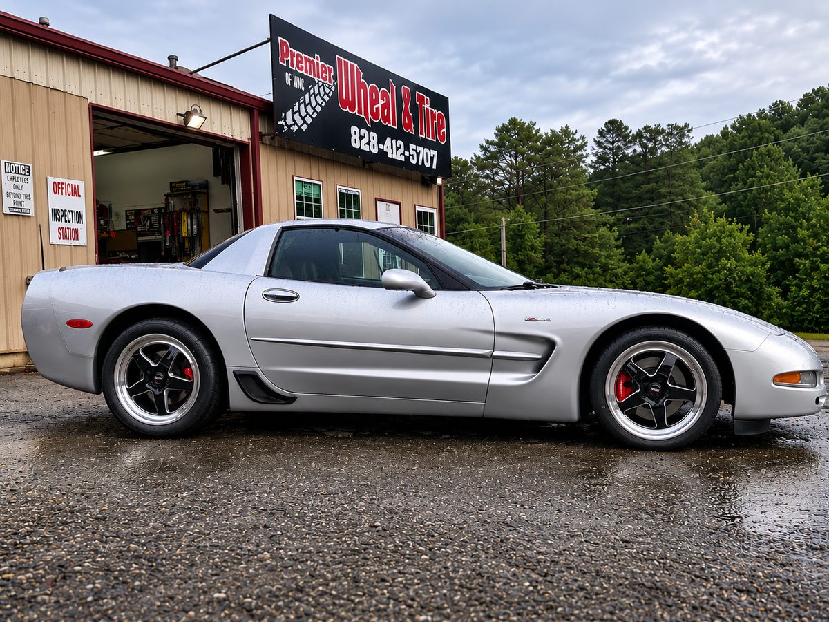Silver C5 Corvette on Weld Racing wheels with red brake calipers