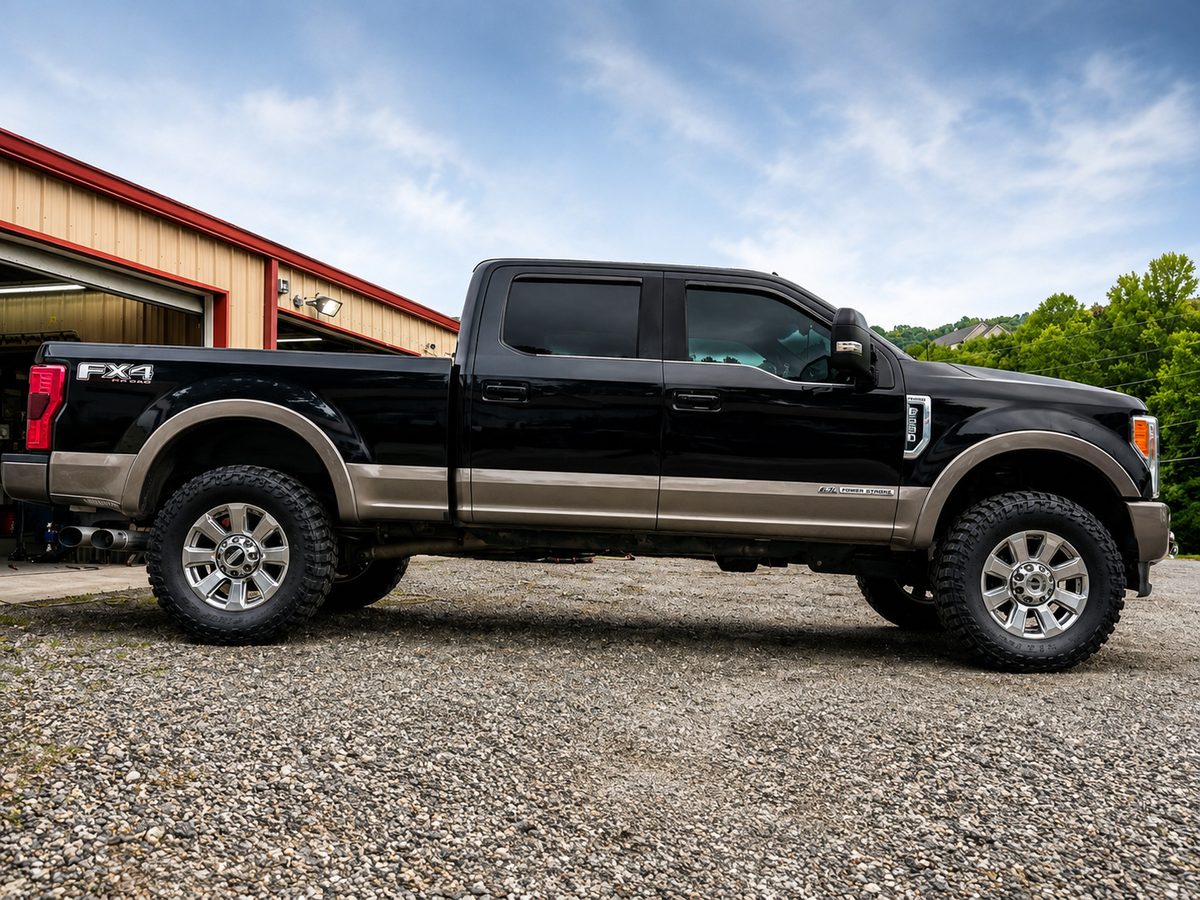 Ford Super Duty FX4 on chrome wheels and Cooper Discoverer STT mud-terrain tires